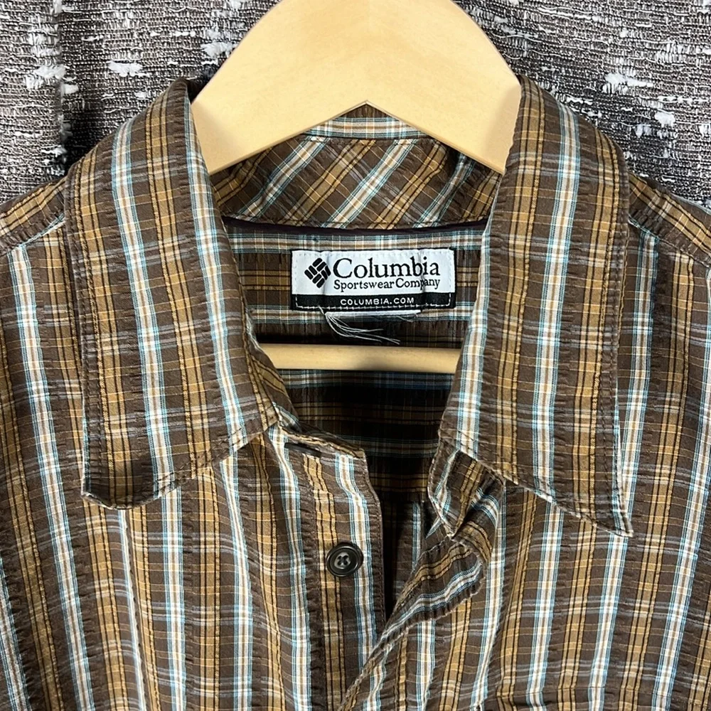 Vintage Columbia‎ Men's Causal Button Up Shirt Plaid BROWN